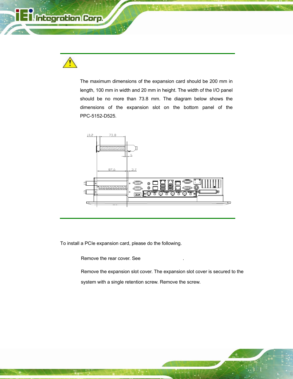 9 pcie expansion card installation (optional) | IEI Integration PPC-5152-D525 v2.10 User Manual | Page 44 / 185