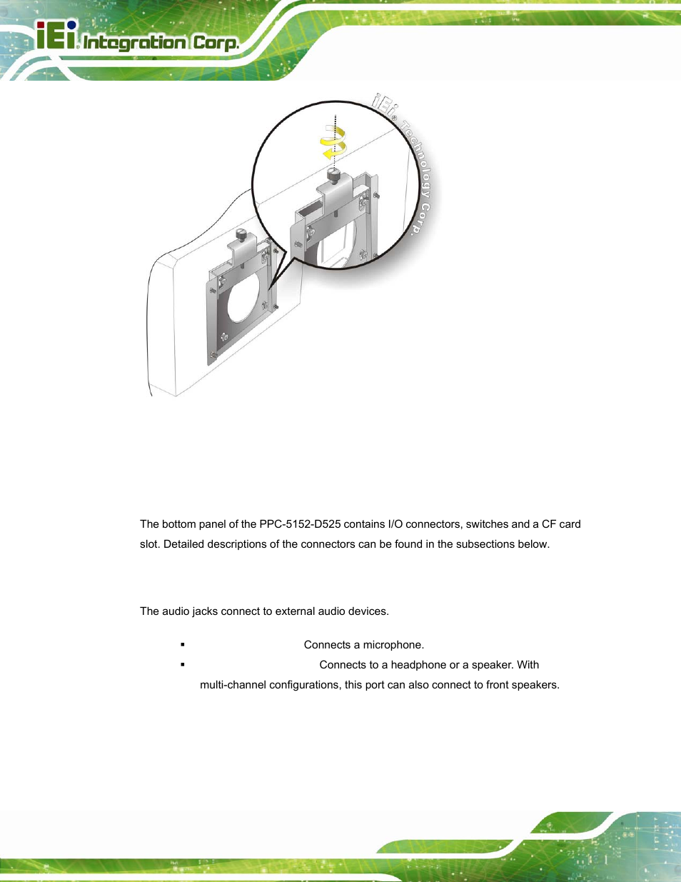 11 bottom panel connectors, 1 audio connectors | IEI Integration PPC-5152-D525 v2.10 User Manual | Page 56 / 185