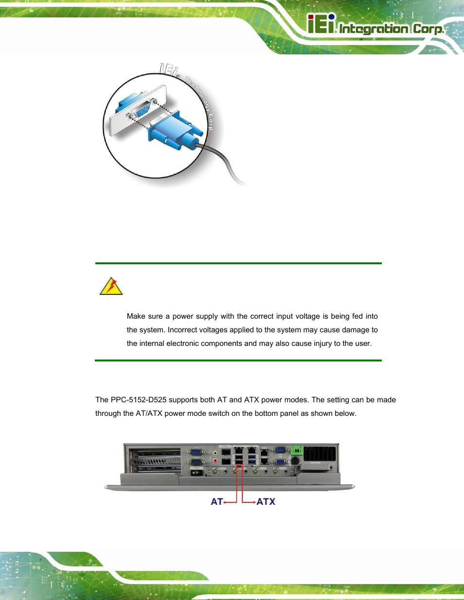 12 power-up the system, 1 at/atx power mode selection, Power-up the system | IEI Integration PPC-5152-D525 v2.10 User Manual | Page 69 / 185