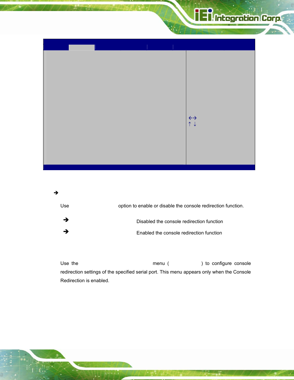 1 console redirection settings | IEI Integration PPC-5152-D525 v2.10 User Manual | Page 97 / 185