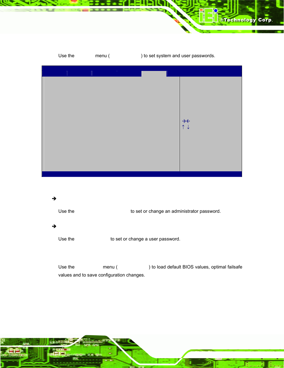 6 security, 7 save & exit, Ecurity | IEI Integration PPC-37xxA-N26 v1.00 User Manual | Page 103 / 203