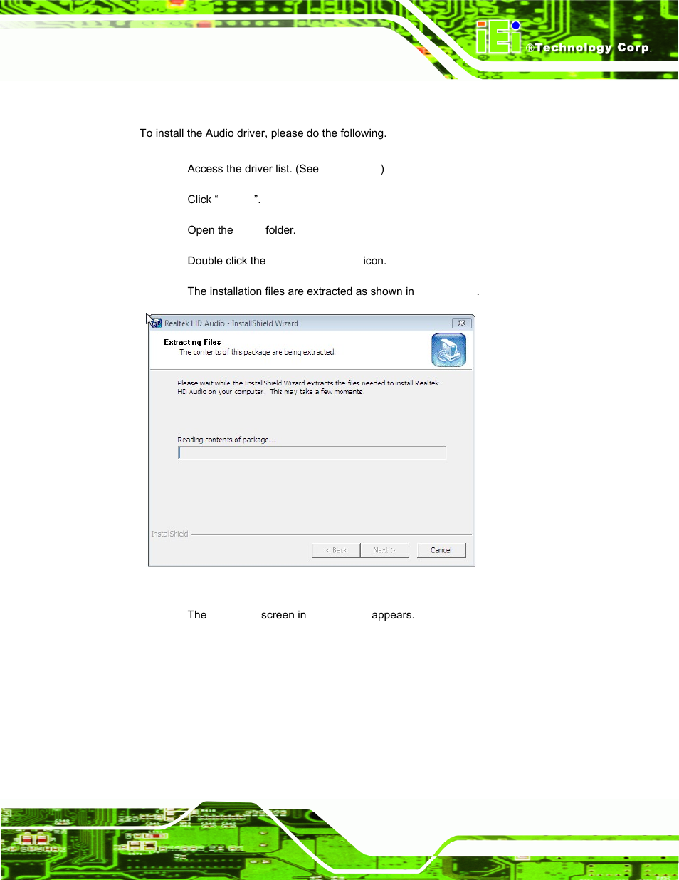 6 audio driver installation, Udio, River | Nstallation, N in, Figure 1-4, Step 2, Align the connec | IEI Integration PPC-37xxA-N26 v1.00 User Manual | Page 117 / 203