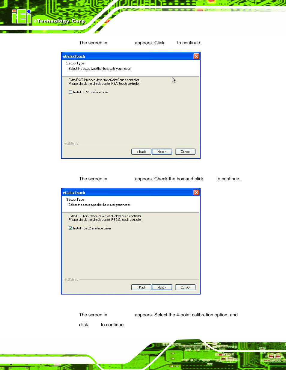 Figure 6-36: setup type – ps/2 interface, Figure 6-37: setup type – rs-232 interface | IEI Integration PPC-37xxA-N26 v1.00 User Manual | Page 130 / 203