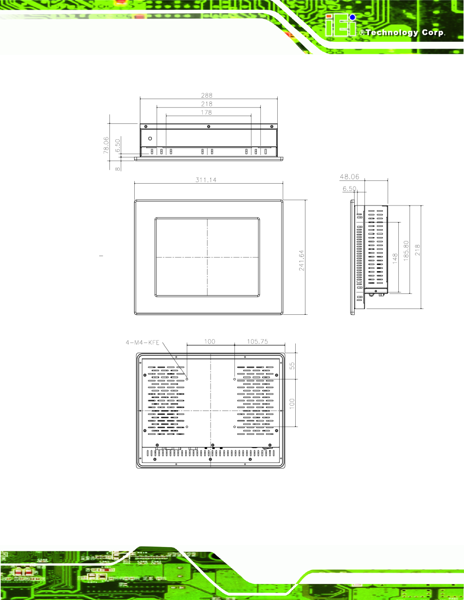 2 ppc-3710a-n26 dimensions, Figure 1-9: ppc-3710a-n26 dimensions (mm) | IEI Integration PPC-37xxA-N26 v1.00 User Manual | Page 25 / 203