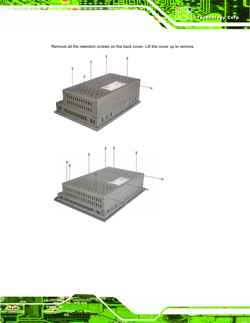 5 removing the back cover, Emoving the, Over | IEI Integration PPC-37xxA-N26 v1.00 User Manual | Page 37 / 203