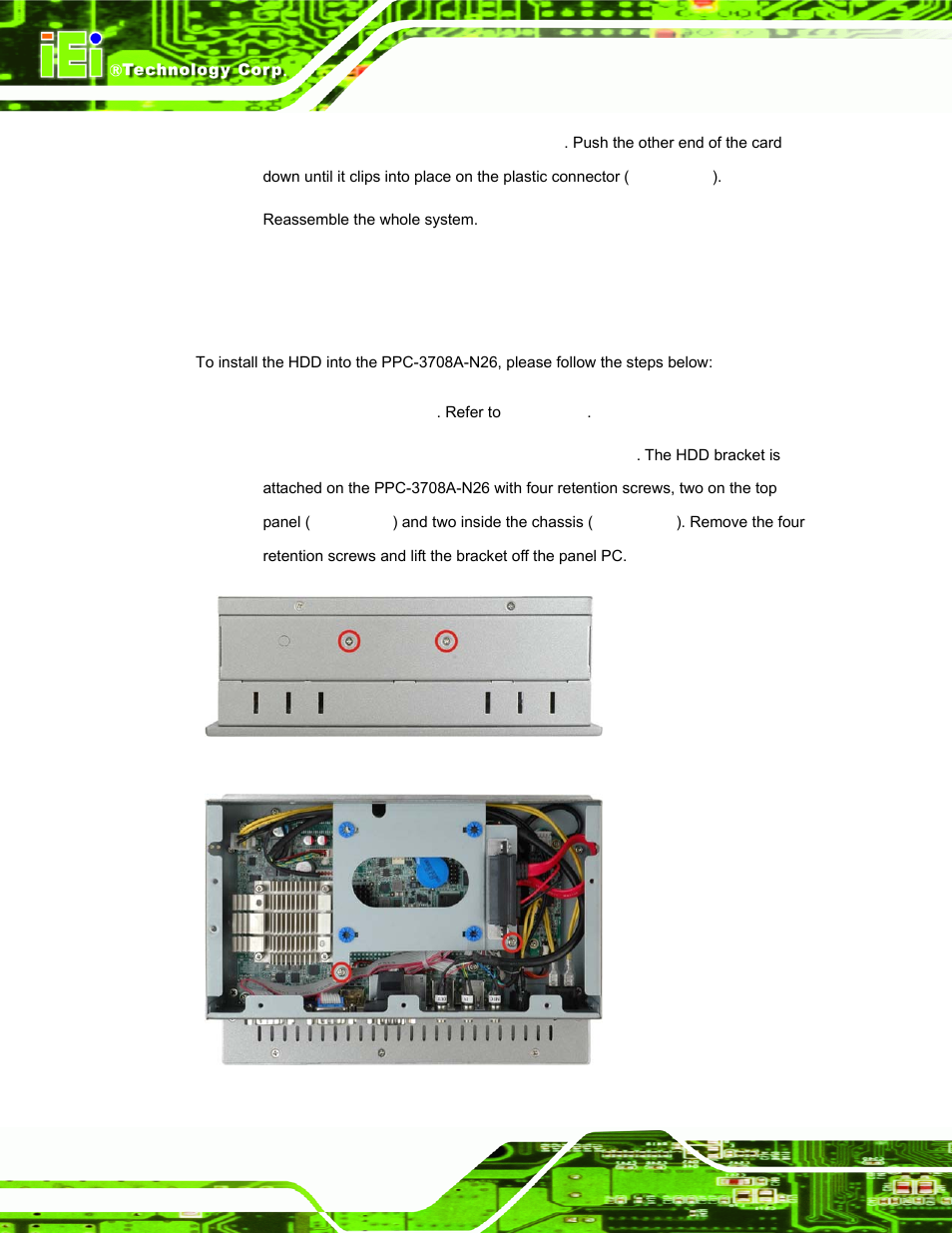 8 hdd installation, 1 ppc-3708a-n26 hdd installation, Nstallation | IEI Integration PPC-37xxA-N26 v1.00 User Manual | Page 44 / 203
