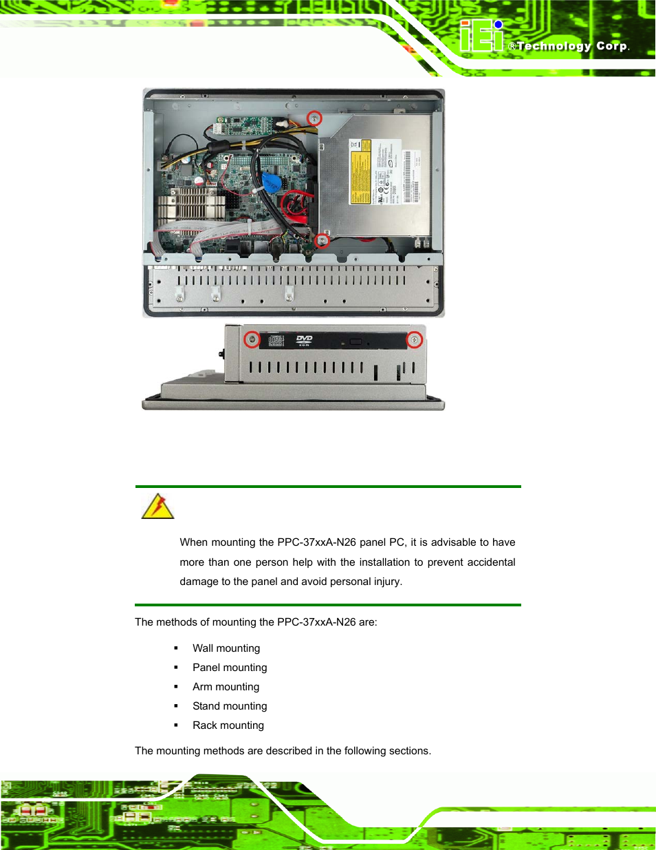 10 mounting the system, Ounting the, Ystem | Figure 3-22: replacing the optical drive bracket | IEI Integration PPC-37xxA-N26 v1.00 User Manual | Page 51 / 203