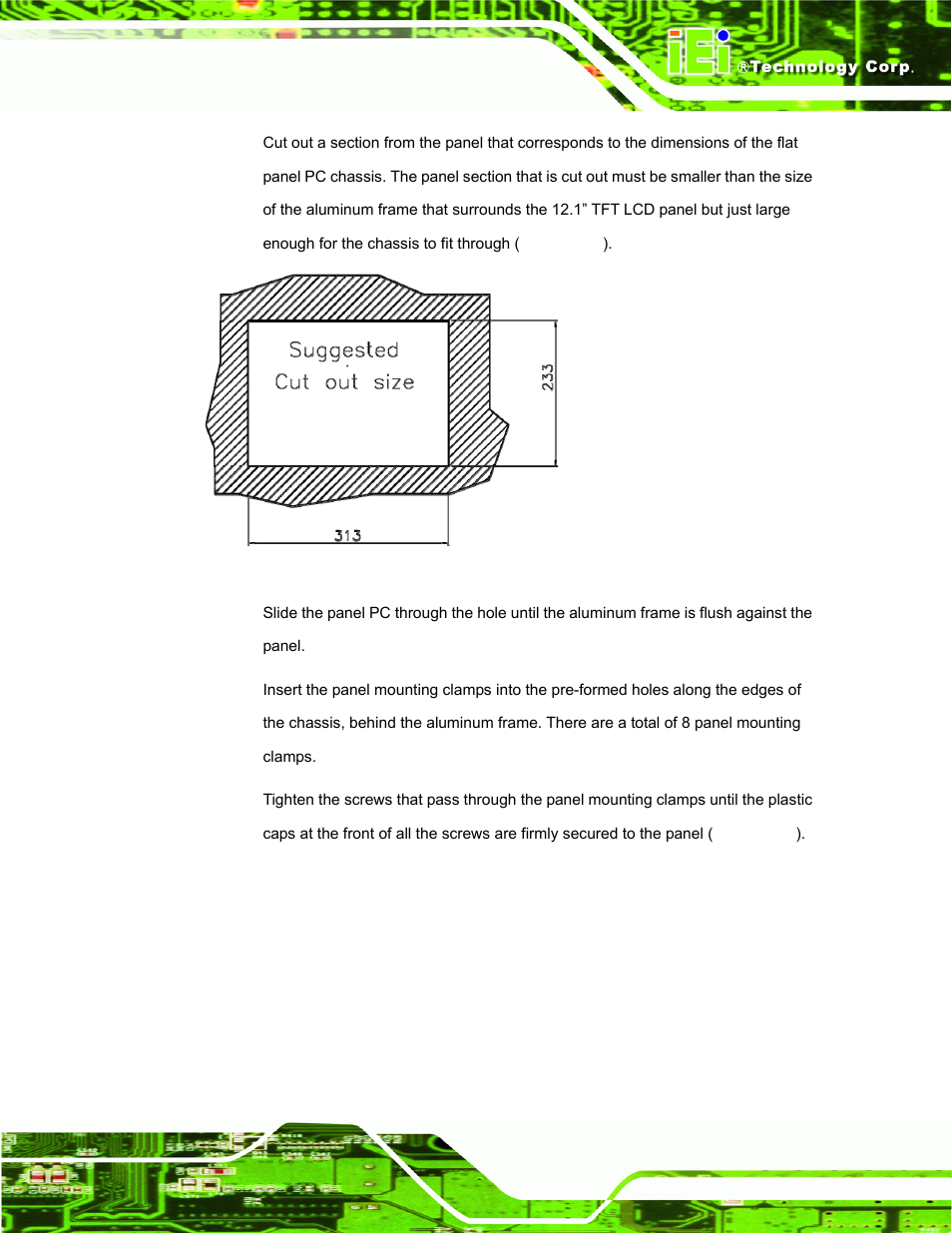 Figure 3-30: ppc-3712a-n26 panel cutout dimensions | IEI Integration PPC-37xxA-N26 v1.00 User Manual | Page 57 / 203