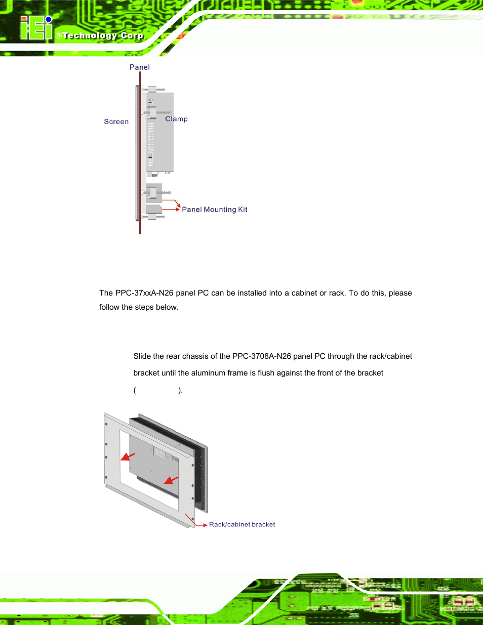 3 cabinet and rack installation, 1 ppc-3708a-n26, Figure 3-32: the rack/cabinet bracket | IEI Integration PPC-37xxA-N26 v1.00 User Manual | Page 58 / 203