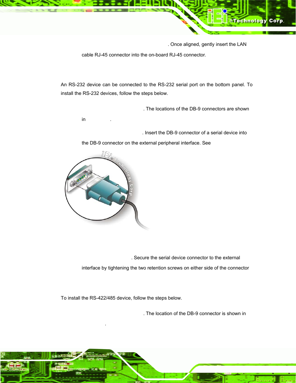 5 rs-232 serial ports, 6 rs-422/485 serial port, Figure 3-42: rs-232 serial device connector | IEI Integration PPC-37xxA-N26 v1.00 User Manual | Page 67 / 203
