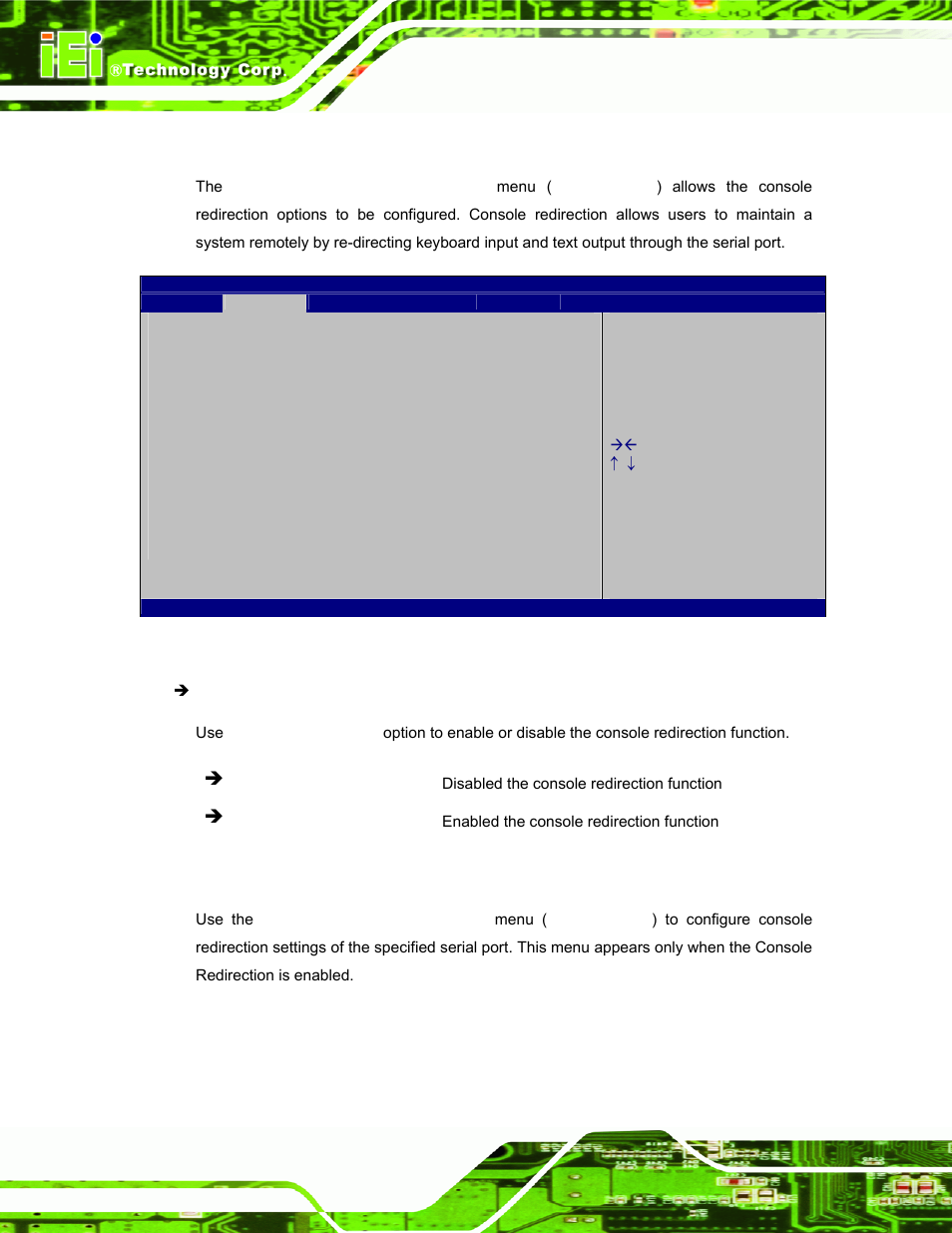 8 serial port console redirection, 1 console redirection settings | IEI Integration PPC-37xxA-N26 v1.00 User Manual | Page 94 / 203