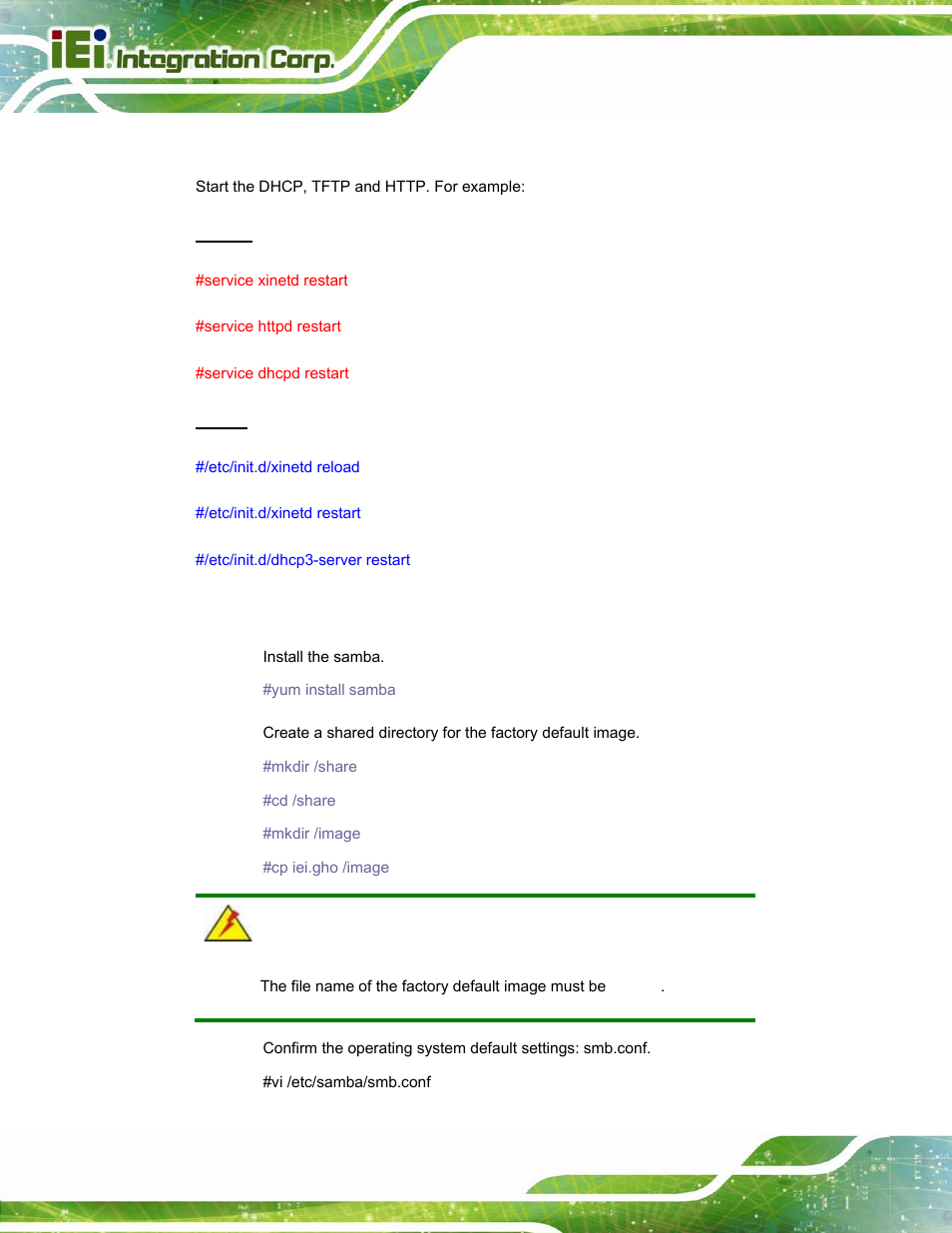 B.6.4 start the dhcp, tftp and http, B.6.5 create shared directory | IEI Integration PPC-37xxA-N26 v1.10 User Manual | Page 182 / 200