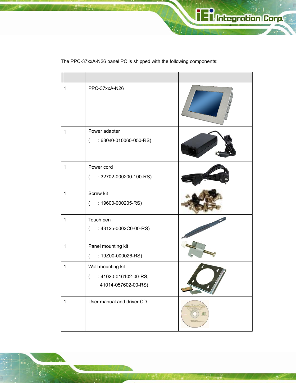 2 packing list, Acking | IEI Integration PPC-37xxA-N26 v1.10 User Manual | Page 31 / 200