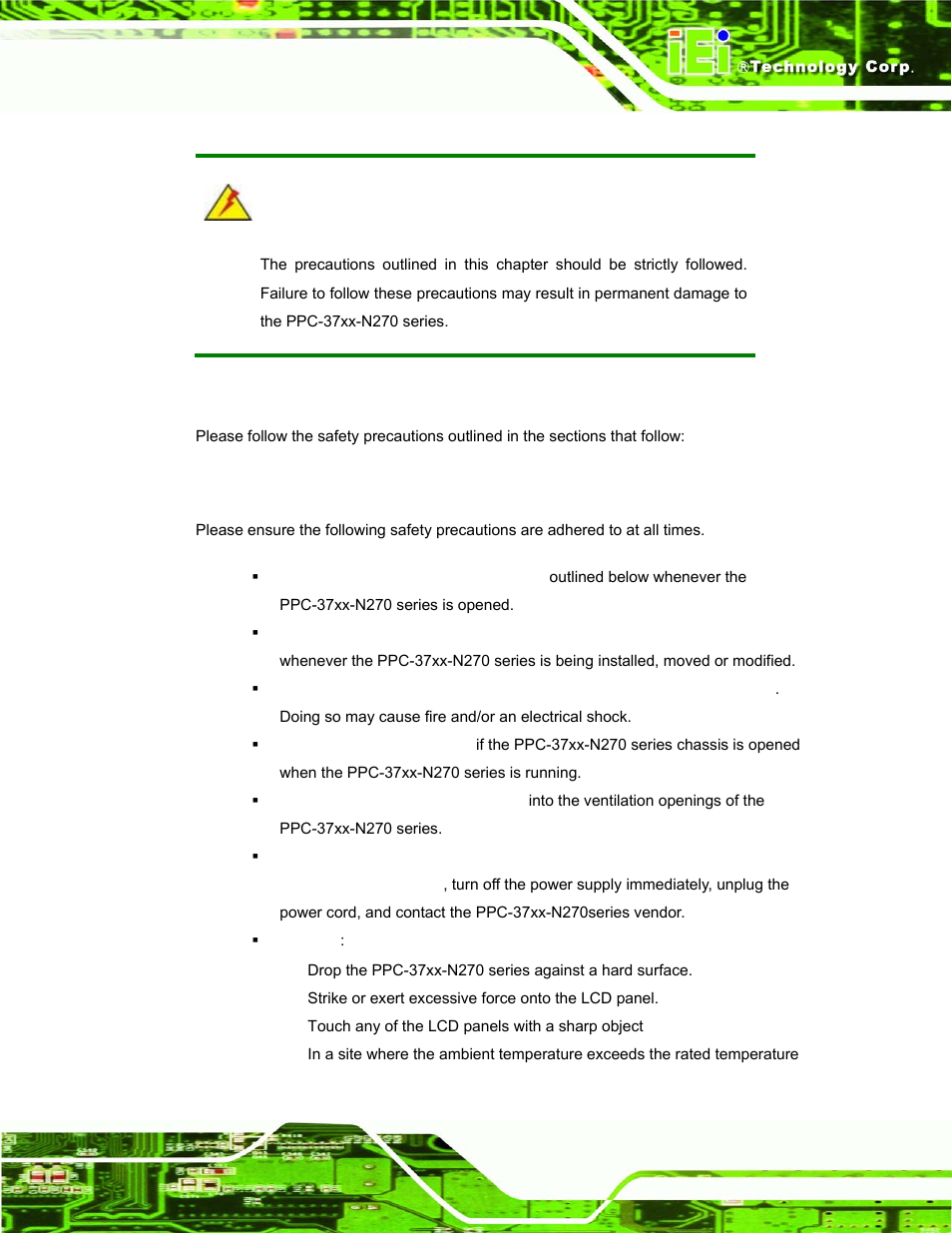 B.1 safety precautions, B.1.1 general safety precautions, Afety | Recautions | IEI Integration PPC-37xx-N270 v1.01 User Manual | Page 151 / 165