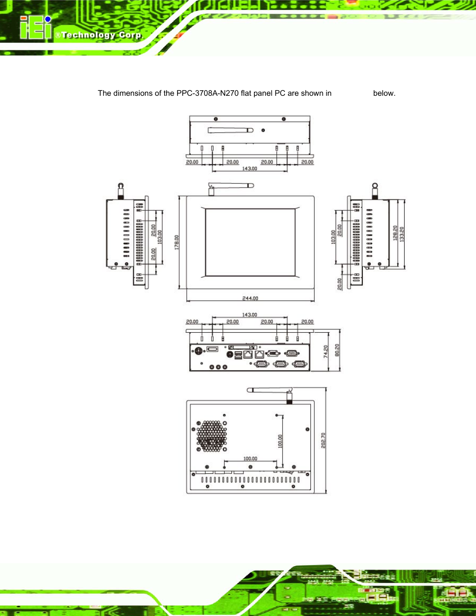 1 ppc-3708a-n270 dimensions | IEI Integration PPC-37xx-N270 v1.01 User Manual | Page 30 / 165