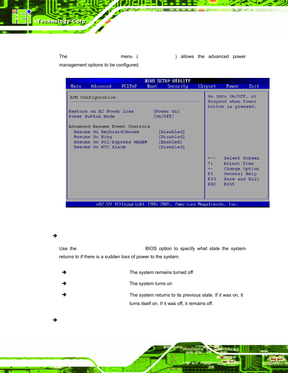 2 apm configuration, Menu 10:advanced power management configuration | IEI Integration PPC-37xx-N270 v2.00 User Manual | Page 100 / 155