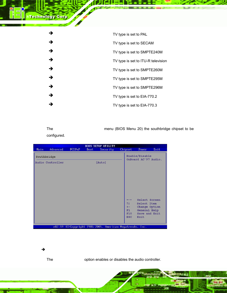 2 southbridge configuration, Menu 20:southbridge chipset configuration | IEI Integration PPC-37xx-N270 v2.00 User Manual | Page 120 / 155