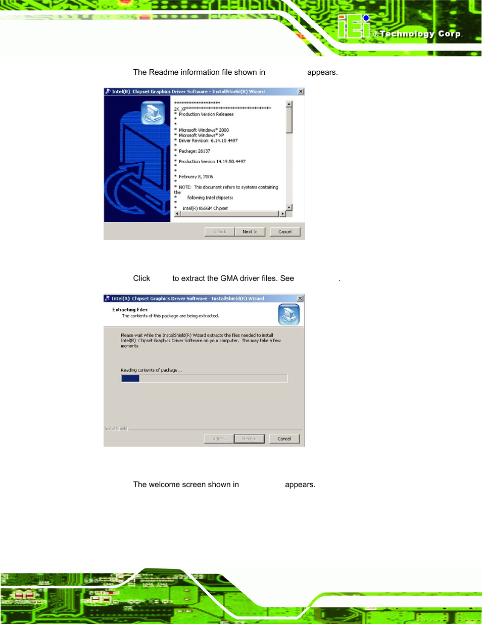Figure 6-9: gma driver readme file, Figure 6-10: gma driver file extraction | IEI Integration PPC-37xx-N270 v2.00 User Manual | Page 129 / 155