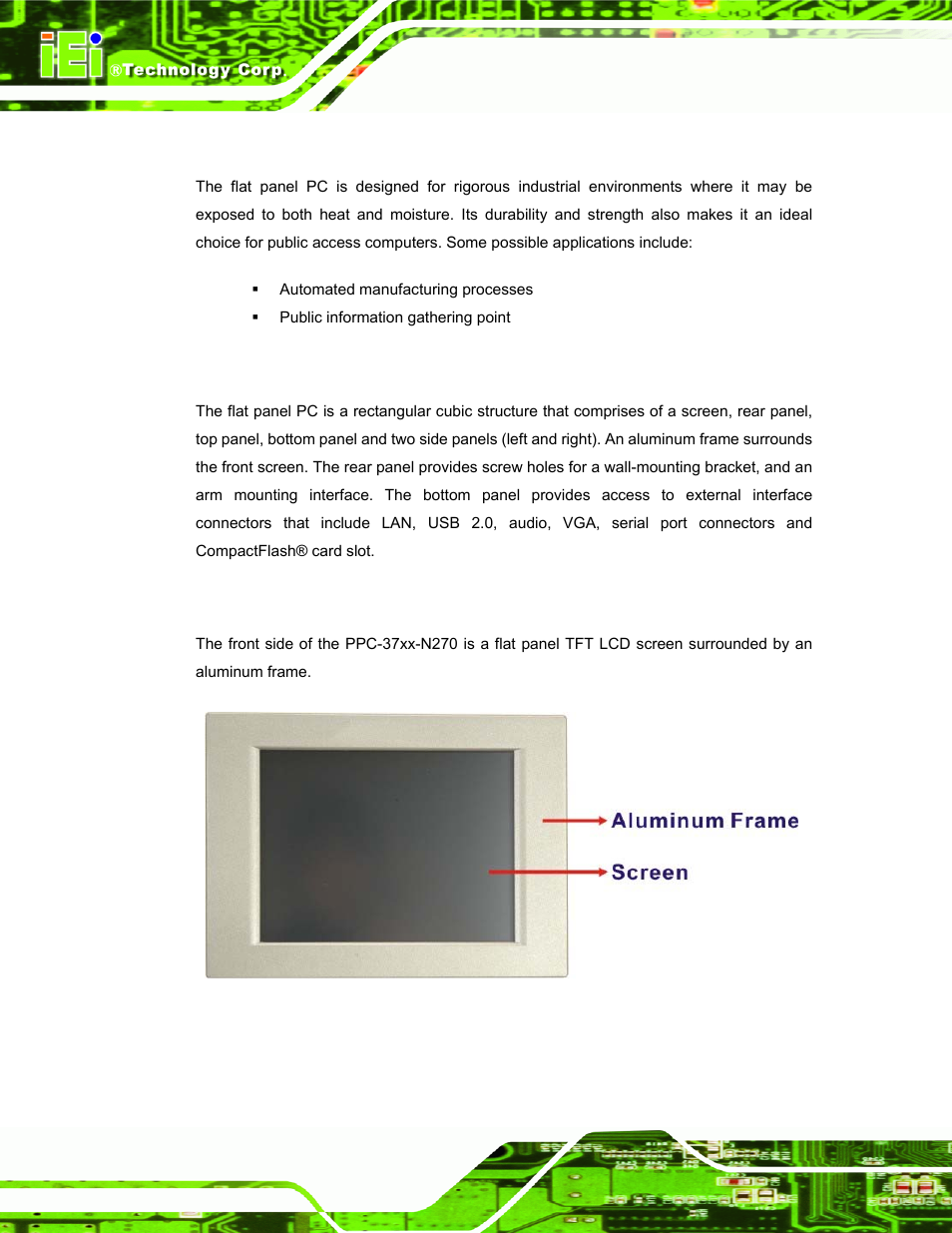 3 applications, 2 external overview, 1 front panel | Xternal, Verview, Figure 1-2: front view | IEI Integration PPC-37xx-N270 v2.00 User Manual | Page 18 / 155