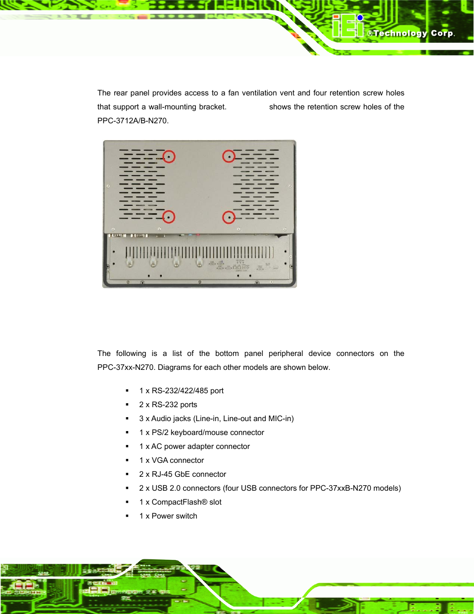 2 rear panel, 3 bottom panel | IEI Integration PPC-37xx-N270 v2.00 User Manual | Page 19 / 155