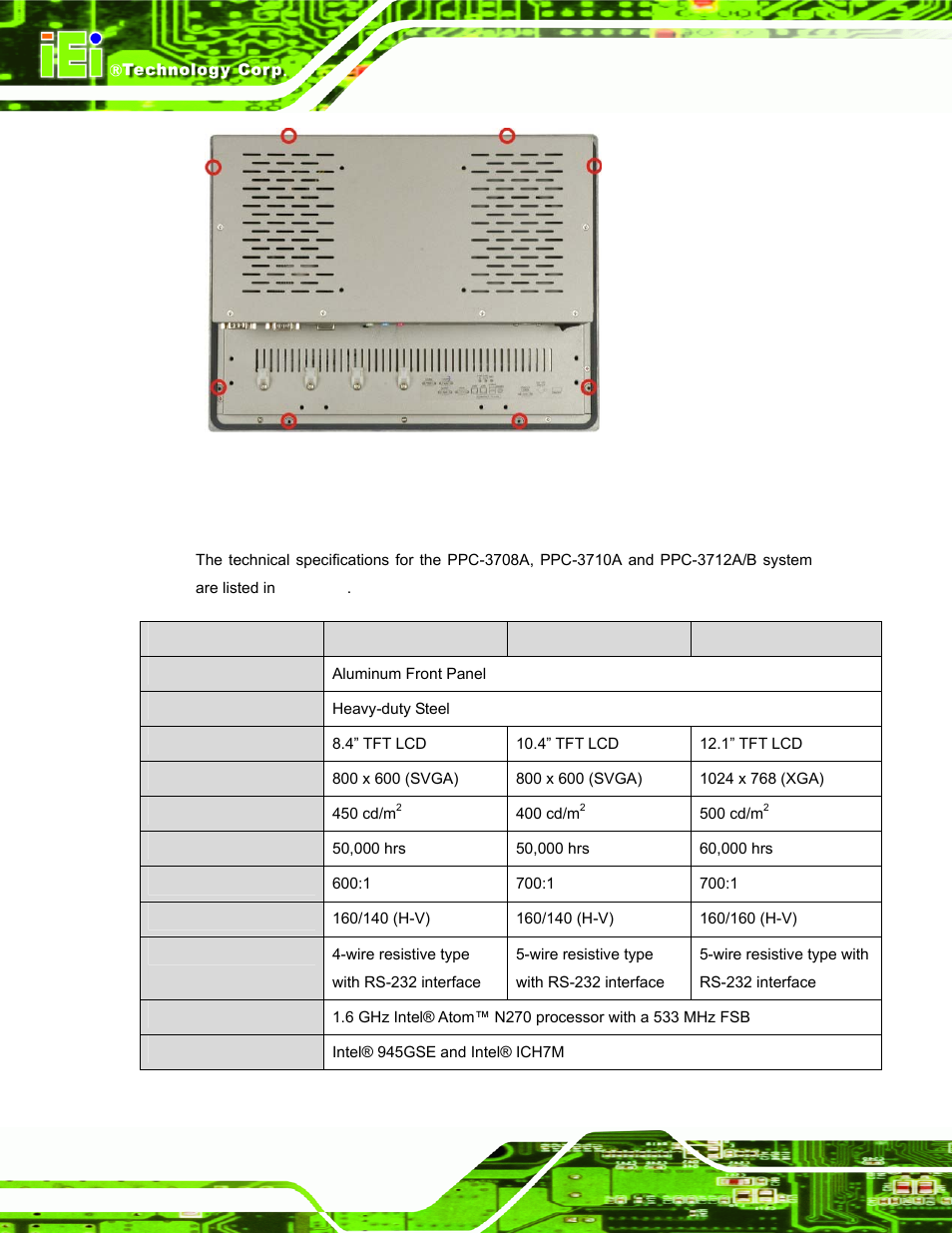 3 specifications, Pecifications, Figure 1-9: ppc-3712 frame rear view | IEI Integration PPC-37xx-N270 v2.00 User Manual | Page 22 / 155