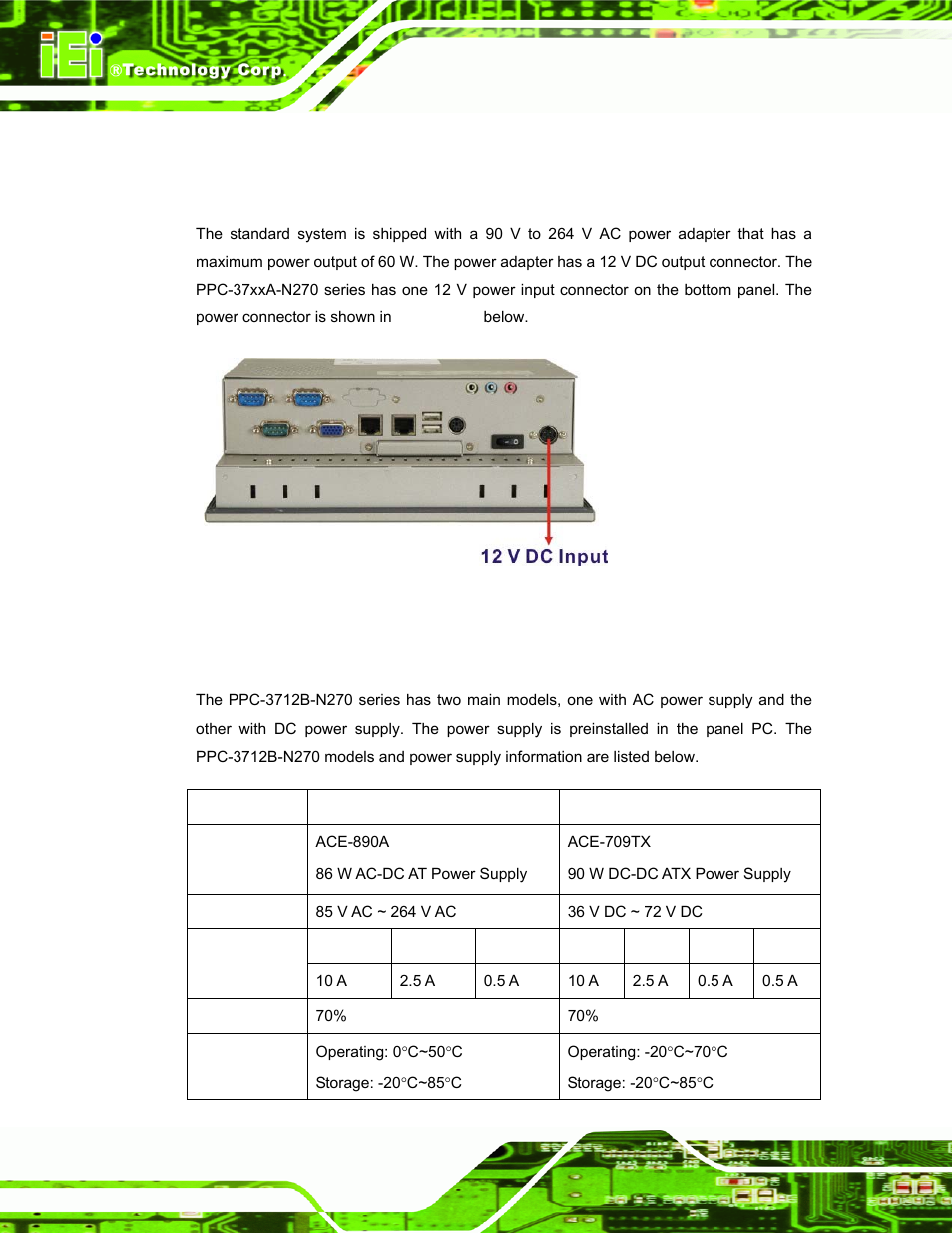 8 system power, 1 ppc-37xxa-n270 series power, 2 ppc-3712b-n270 power | Ystem, Ower, Figure 2-14: power connector | IEI Integration PPC-37xx-N270 v2.00 User Manual | Page 36 / 155