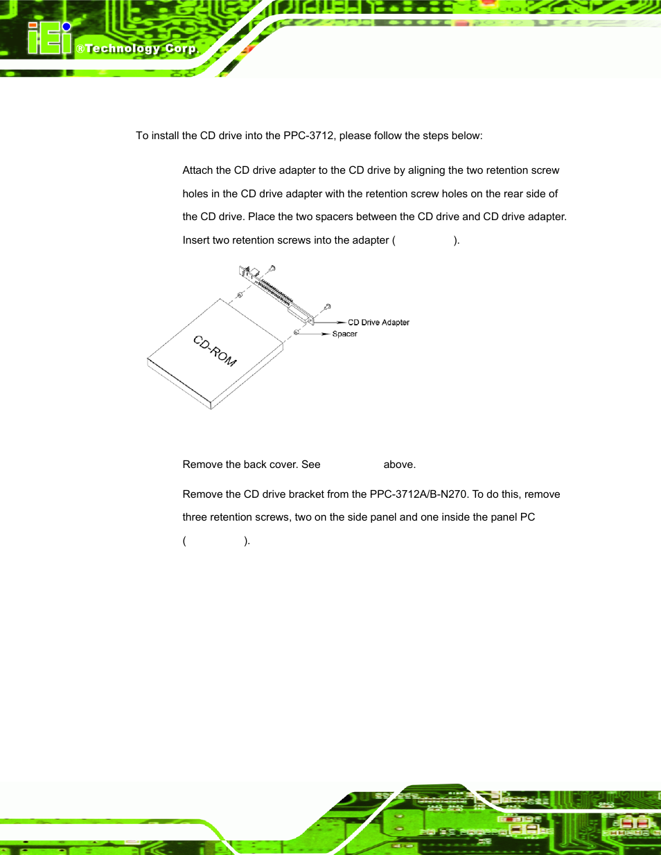 9 cd drive installation (ppc-3712a/b-n270 only), Rive, Nstallation | Ppc-3712a/b-n270, Figure 4-12: cd drive adapter installation | IEI Integration PPC-37xx-N270 v2.00 User Manual | Page 52 / 155