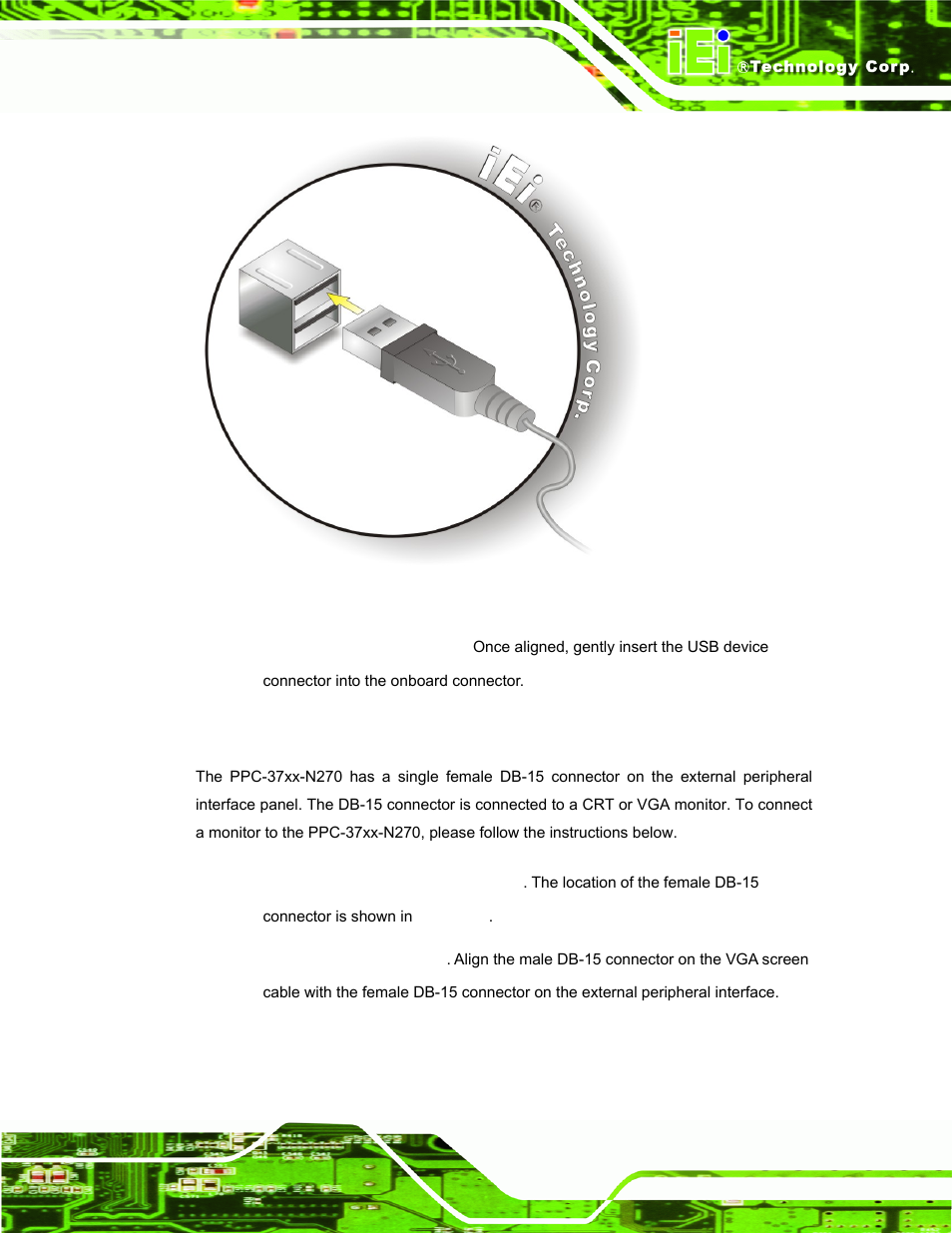 5 vga monitor connection, Figure 4-36: usb device connection | IEI Integration PPC-37xx-N270 v2.00 User Manual | Page 75 / 155