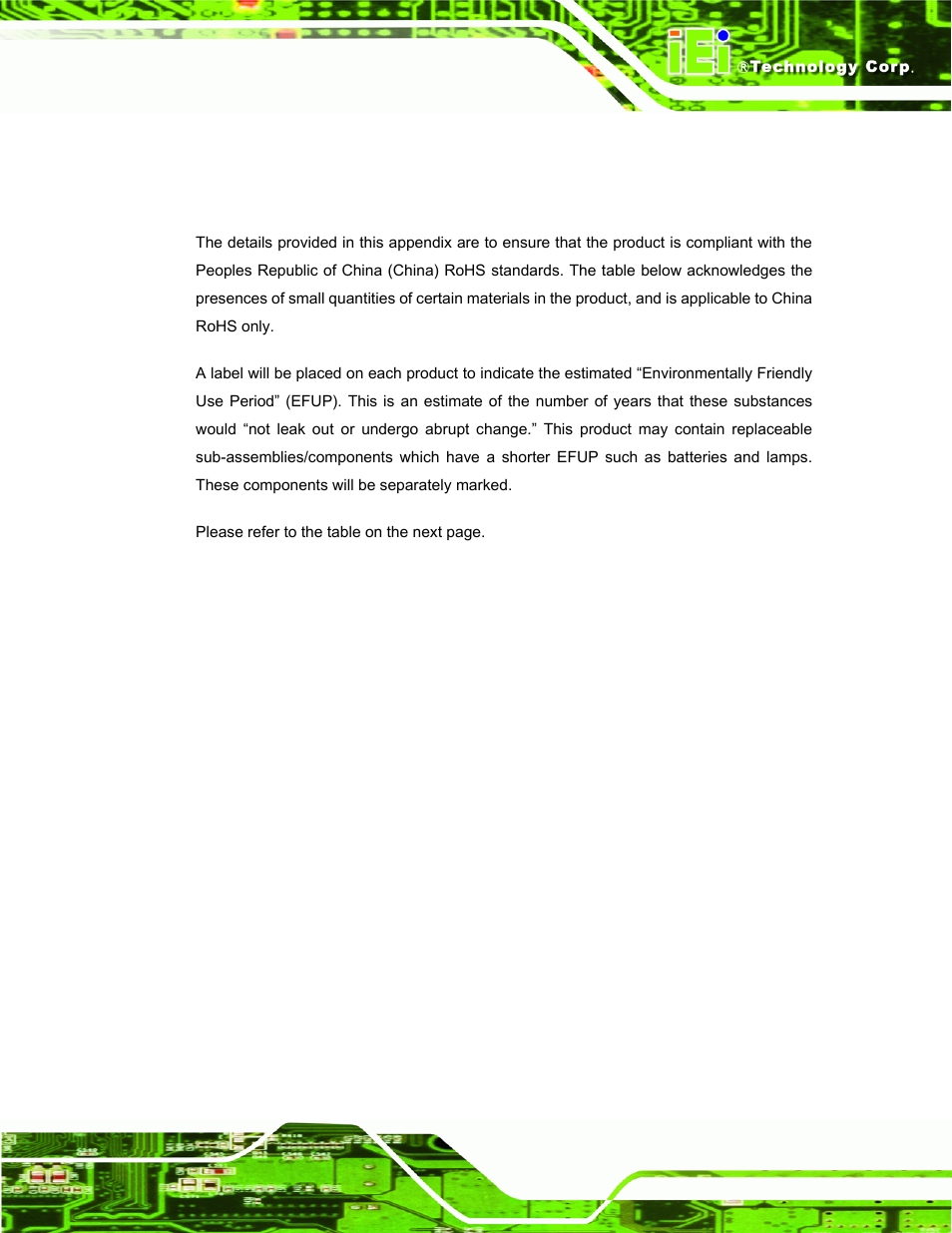 Azardous, Aterials, Isclosure | Able, Roducts, Ertified as, Ompliant, Nder, 2002/95/ec, Ithout | IEI Integration PPC-37xx-N270 v2.11 User Manual | Page 153 / 155