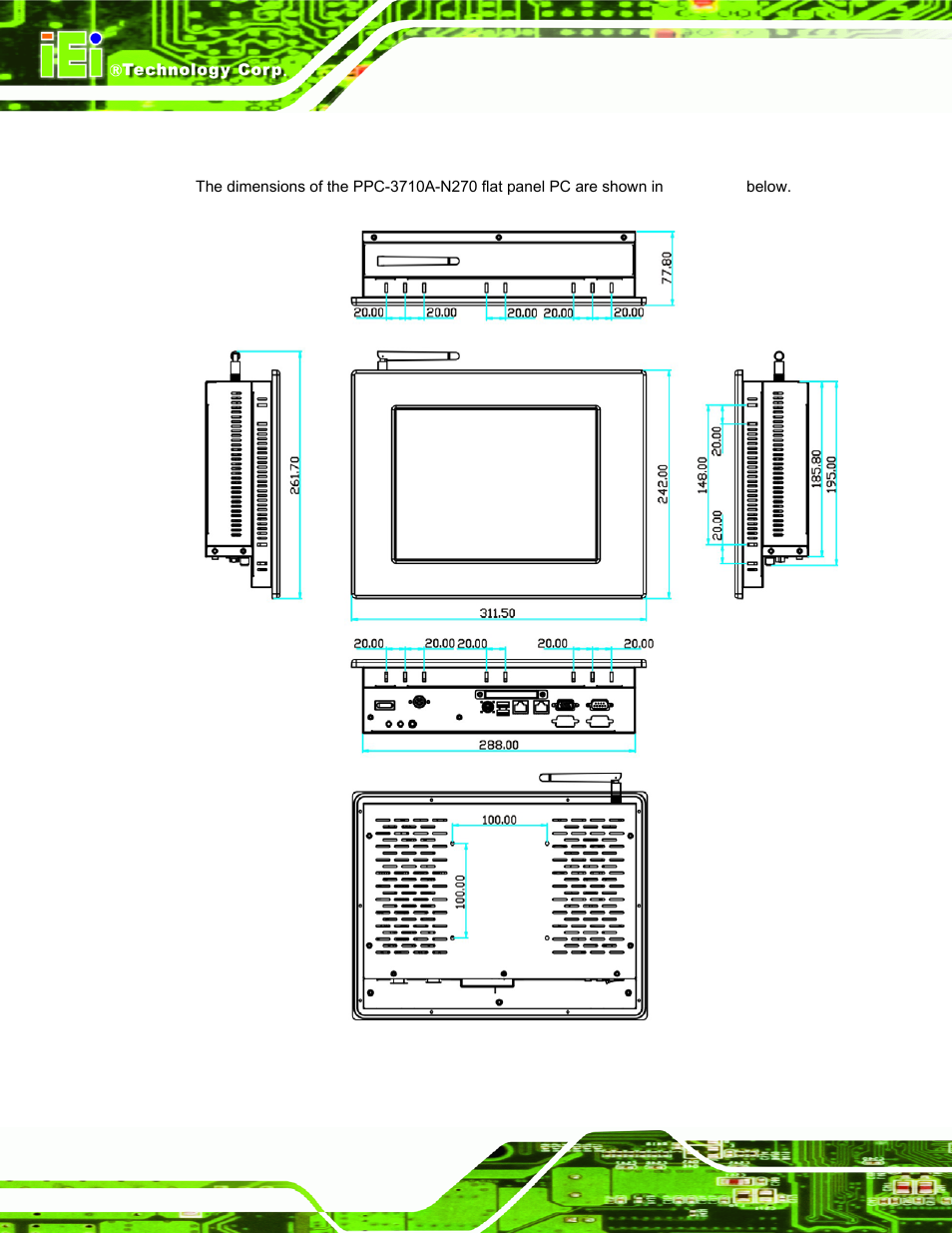 2 ppc-3710a-n270 dimensions | IEI Integration PPC-37xx-N270 v2.11 User Manual | Page 24 / 155