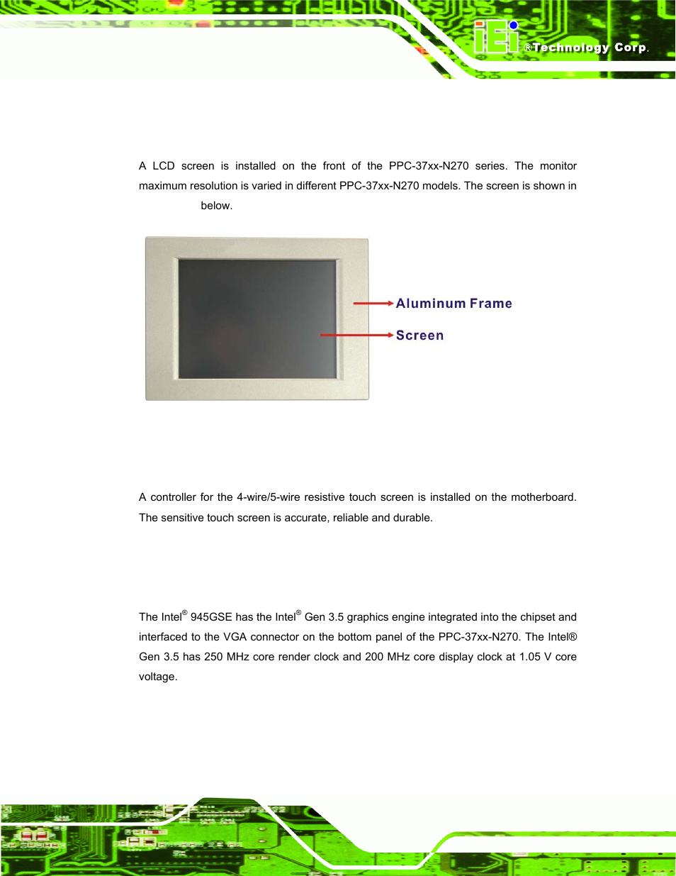 5 ppc-37xx-n270 front side, 1 monitor, 2 touch-screen module | 6 graphics, 1 intel® 945gse integrated graphics engine, Ppc-37, N270, Ront, Raphics, 1 intel | IEI Integration PPC-37xx-N270 v2.11 User Manual | Page 31 / 155