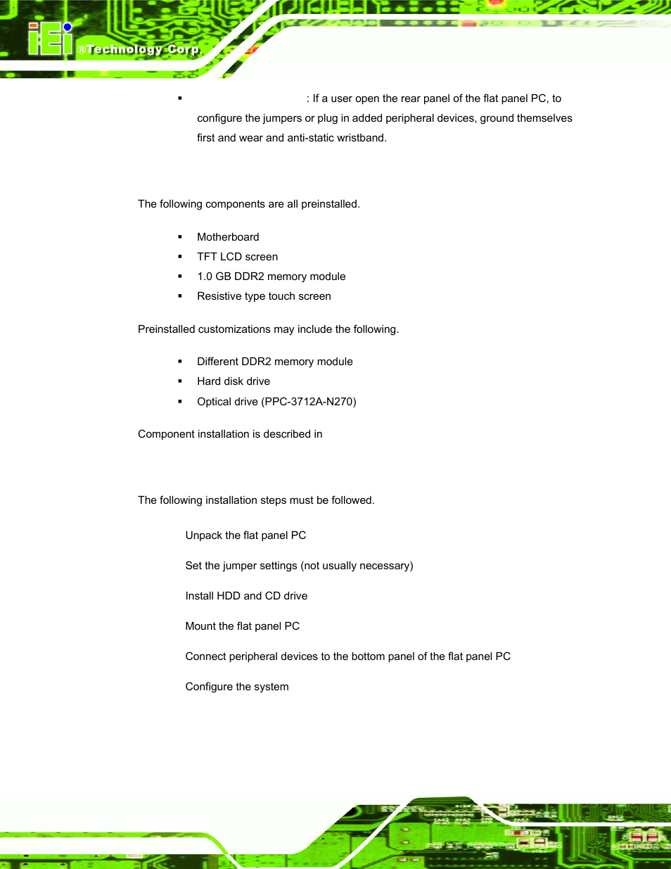 3 preinstalled components, 4 installation and configuration steps, Reinstalled | Omponents, Nstallation and, Onfiguration, Teps | IEI Integration PPC-37xx-N270 v2.11 User Manual | Page 40 / 155