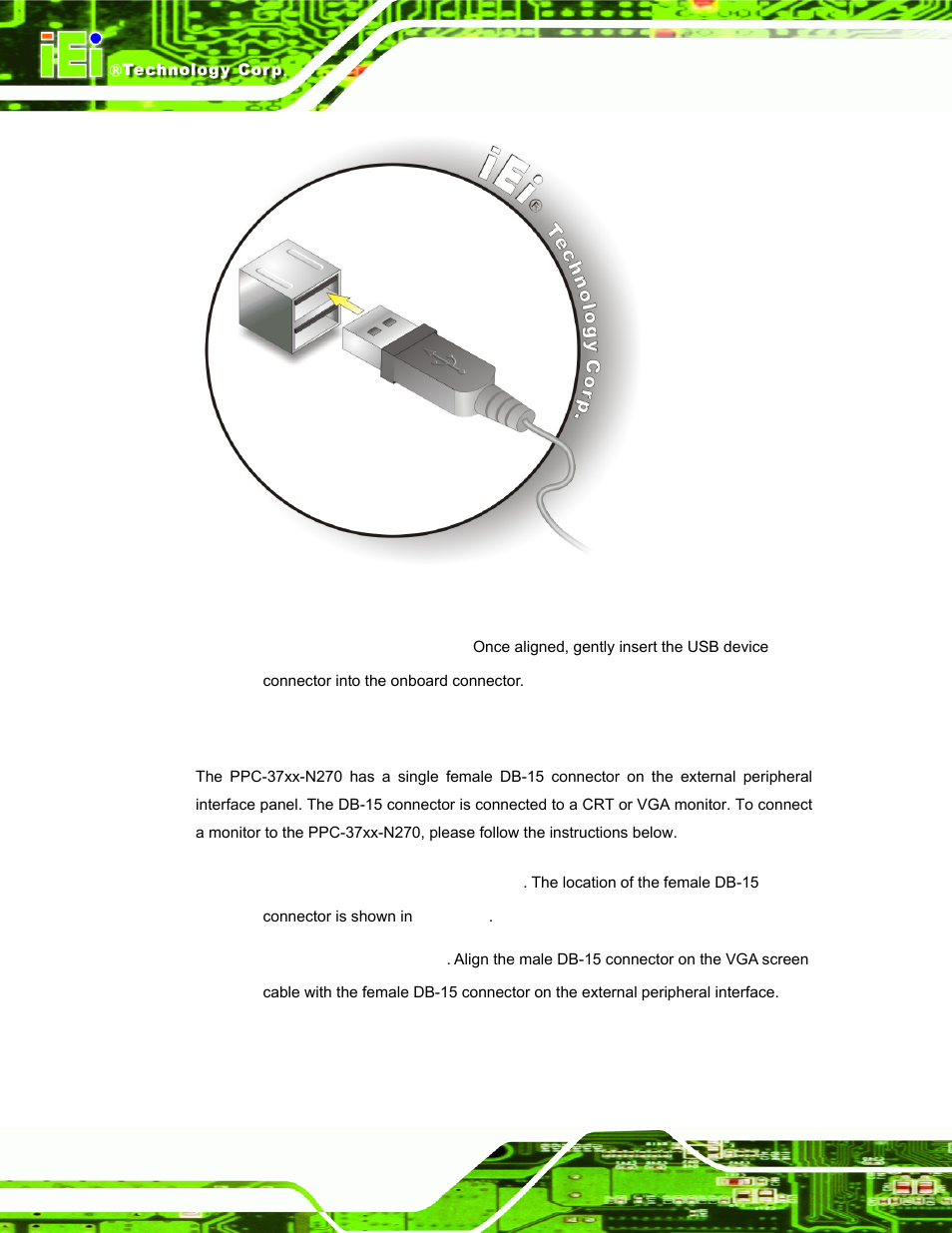 5 vga monitor connection, Figure 4-37: usb device connection | IEI Integration PPC-37xx-N270 v2.11 User Manual | Page 72 / 155