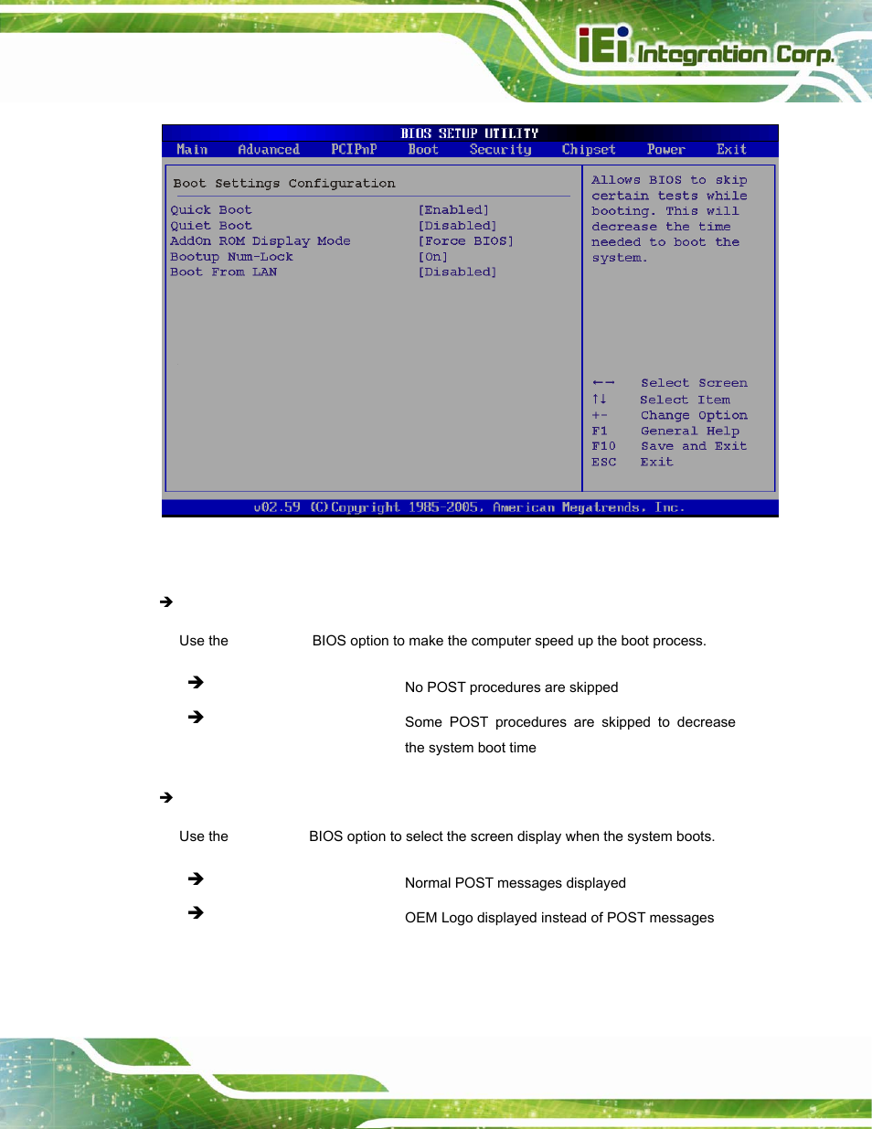 Menu 15: boot settings configuration | IEI Integration PPC-37xx-N270 v2.20 User Manual | Page 111 / 162