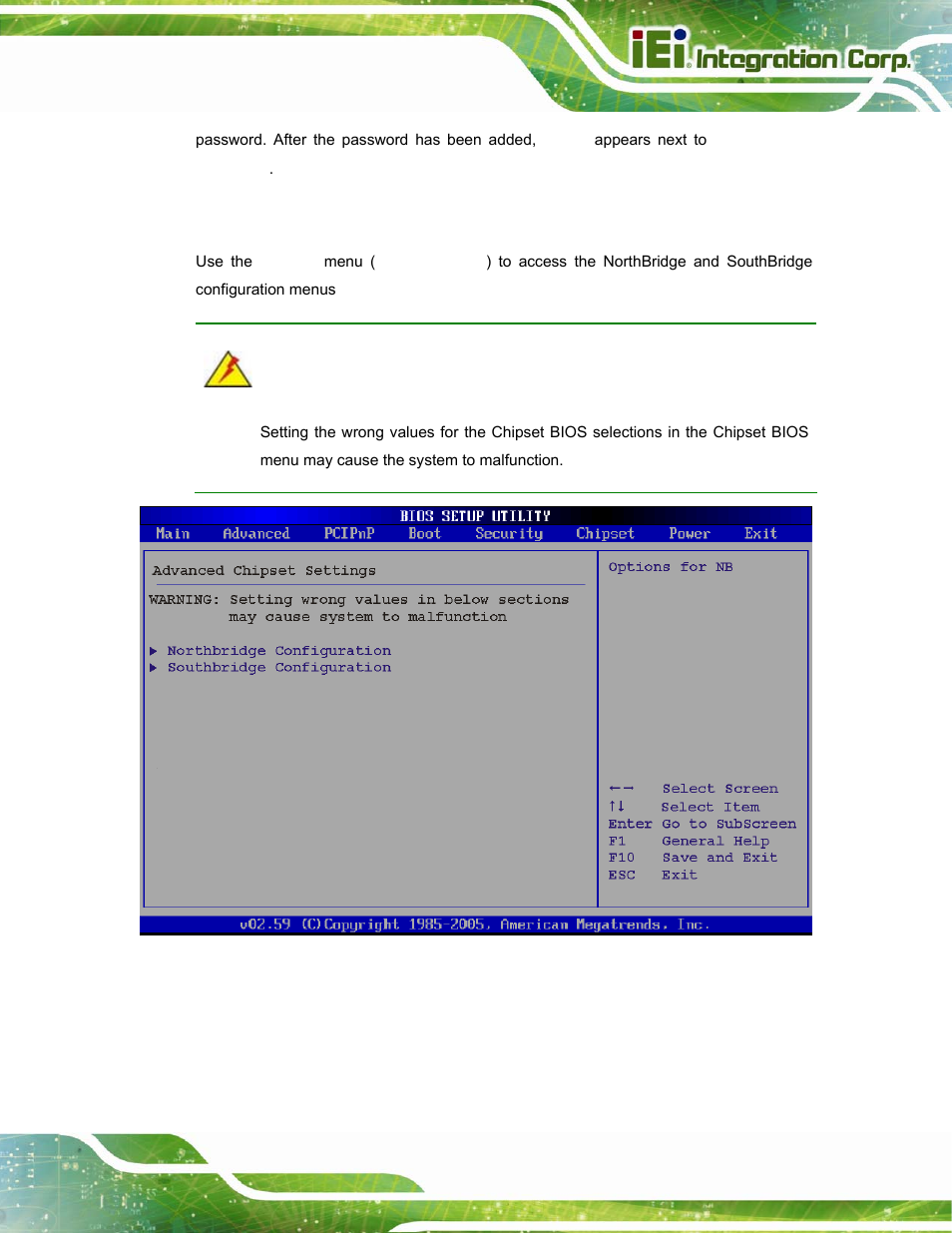 7 chipset, Hipset, Menu 18: chipset | IEI Integration PPC-37xx-N270 v2.20 User Manual | Page 115 / 162