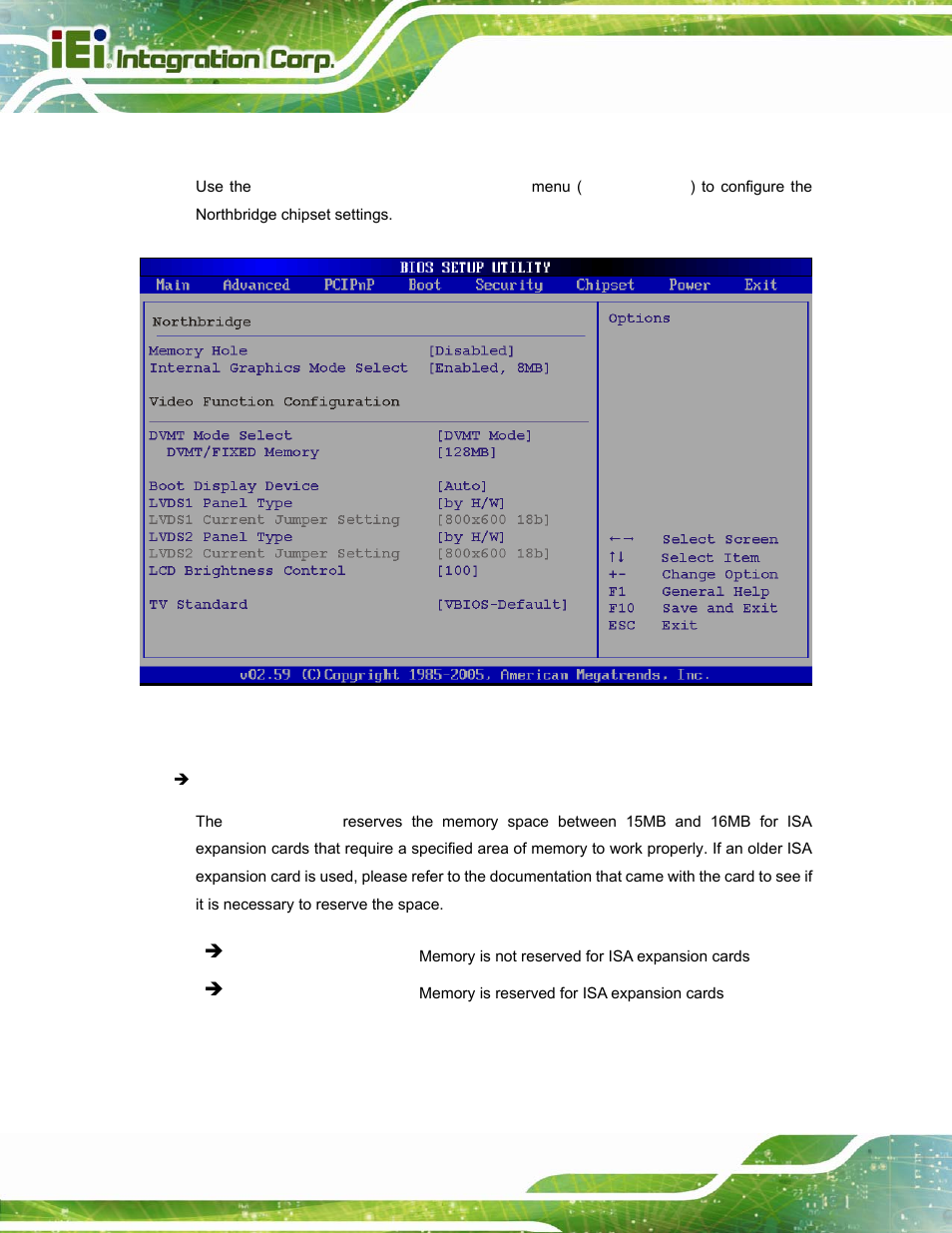 1 north bridge chipset configuration, Menu 19:north bridge chipset configuration | IEI Integration PPC-37xx-N270 v2.20 User Manual | Page 116 / 162
