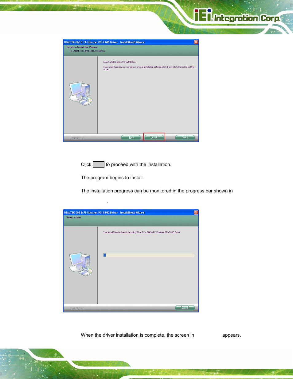 Figure 6-18: lan driver welcome screen, Figure 6-19: lan driver installation, En in figure 6-18 a | IEI Integration PPC-37xx-N270 v2.20 User Manual | Page 135 / 162