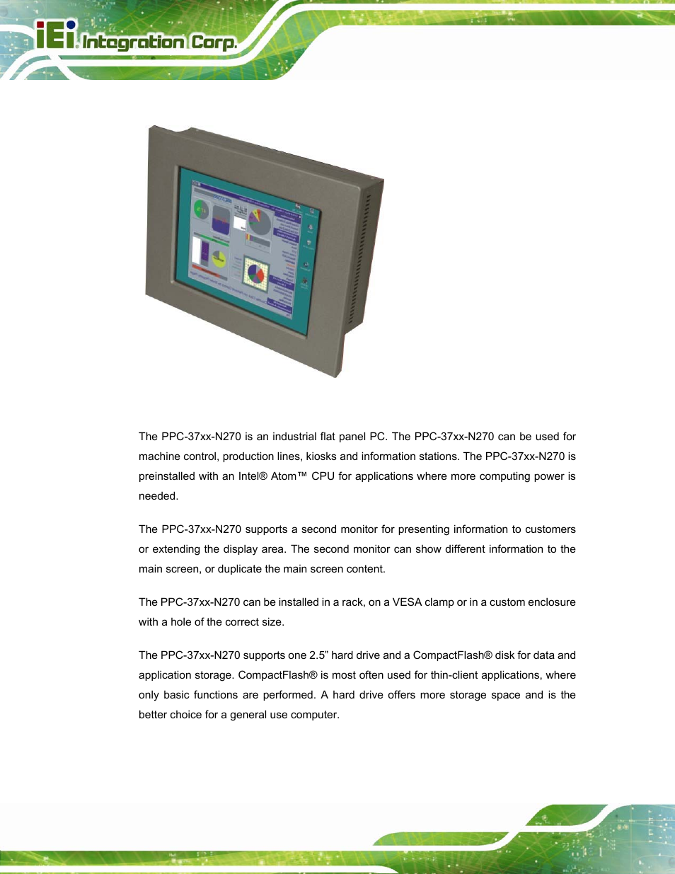 1 overview, Verview, Figure 1-1: ppc-37xx-n270 panel pc | IEI Integration PPC-37xx-N270 v2.20 User Manual | Page 16 / 162
