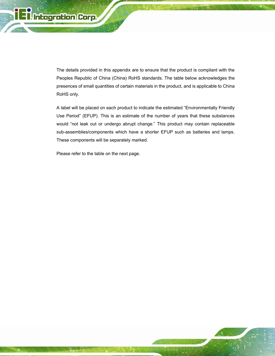 Azardous, Aterials, Isclosure | Able, Roducts, Ertified as, Ompliant, Nder, 2002/95/ec, Ithout | IEI Integration PPC-37xx-N270 v2.20 User Manual | Page 160 / 162