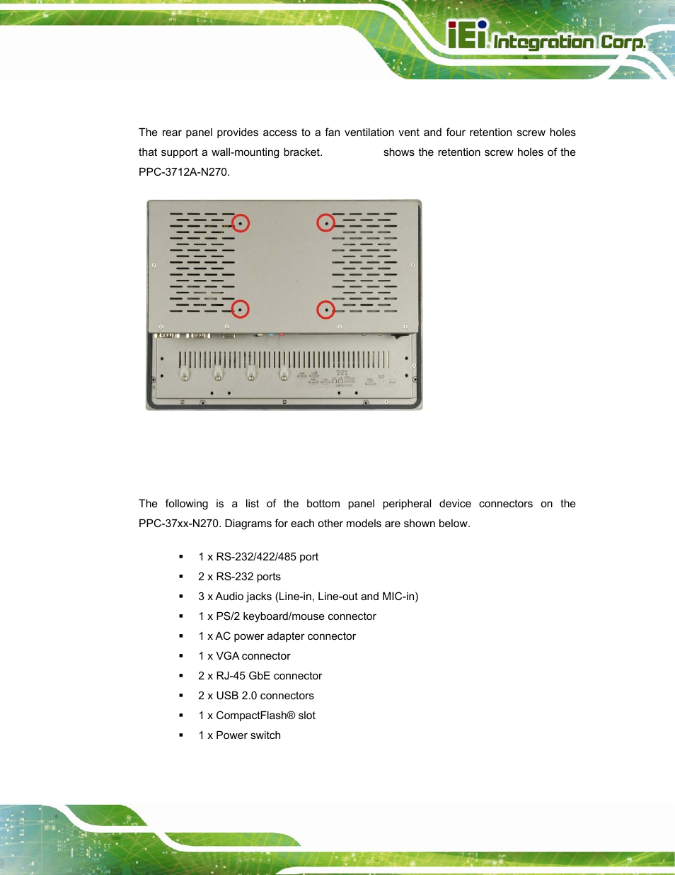 2 rear panel, 3 bottom panel | IEI Integration PPC-37xx-N270 v2.20 User Manual | Page 19 / 162