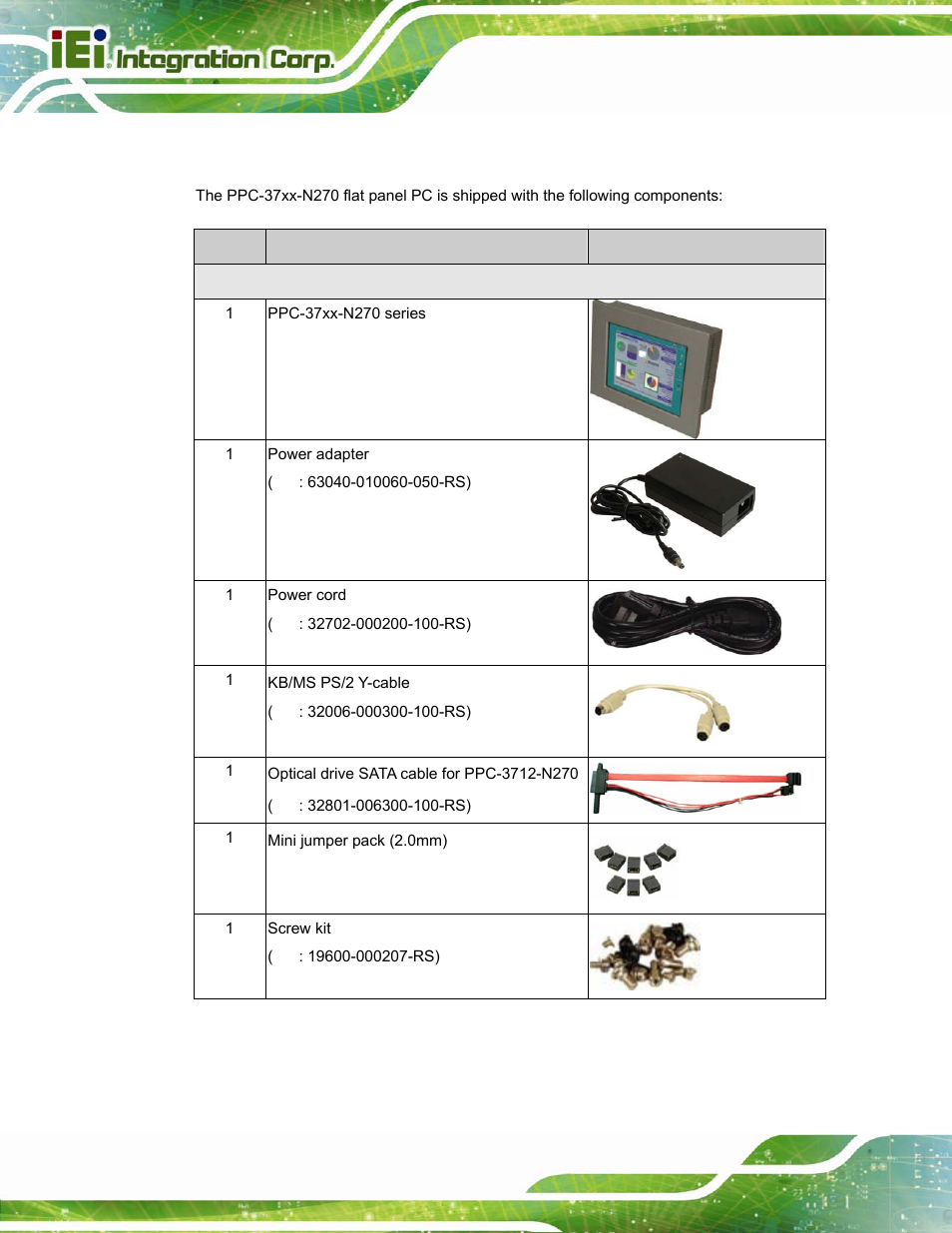 1 packing list | IEI Integration PPC-37xx-N270 v2.20 User Manual | Page 38 / 162