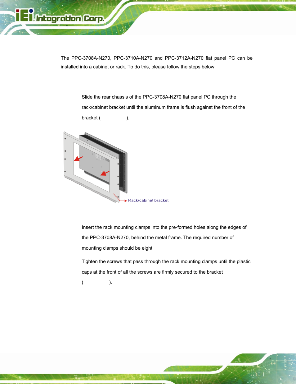 4 cabinet and rack installation, 1 ppc-3708a-n270, Figure 4-30: the rack/cabinet bracket | IEI Integration PPC-37xx-N270 v2.20 User Manual | Page 68 / 162