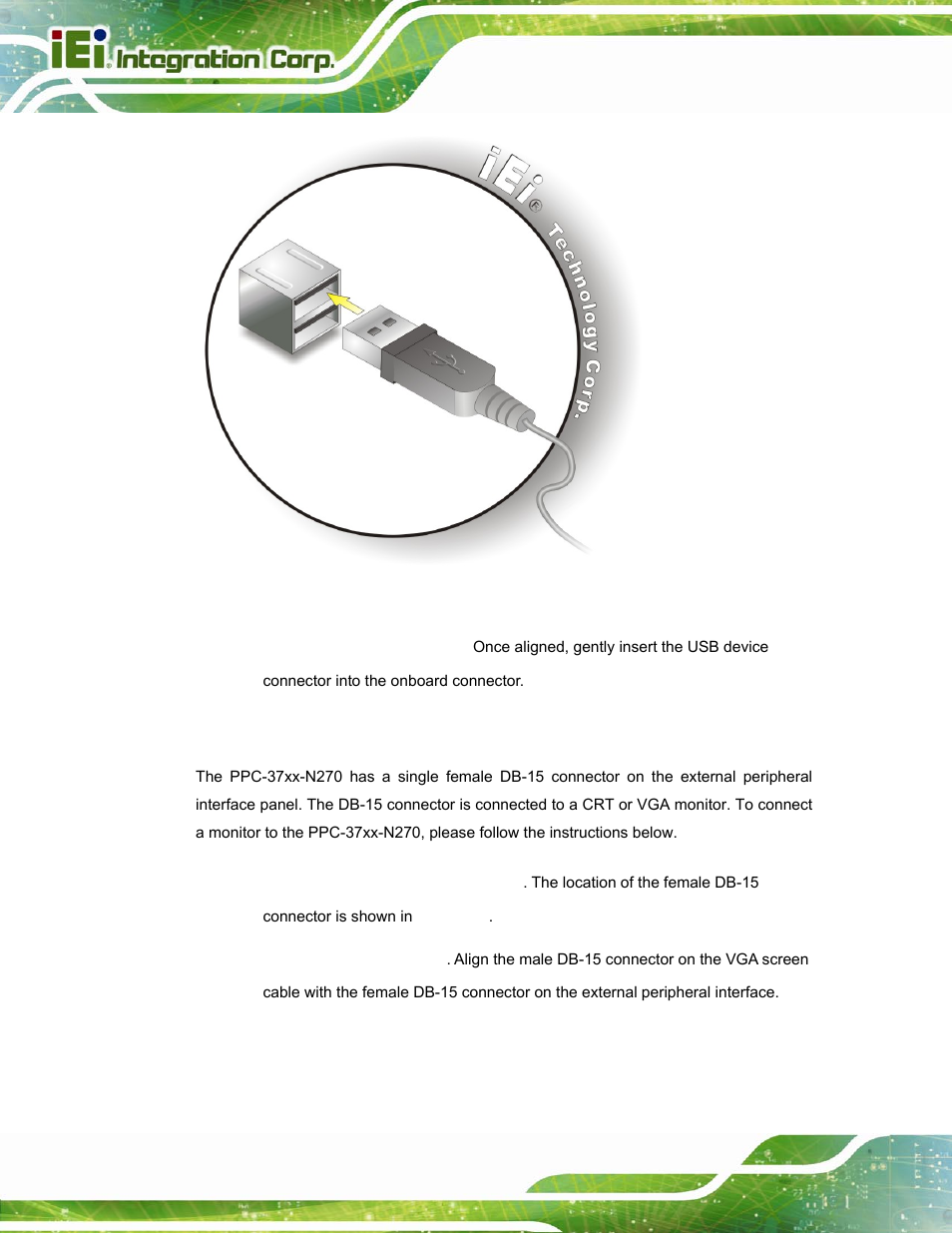 5 vga monitor connection, Figure 4-36: usb device connection | IEI Integration PPC-37xx-N270 v2.20 User Manual | Page 74 / 162