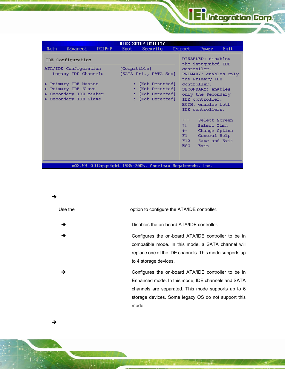 Menu 4: ide, Configuration | IEI Integration PPC-37xx-N270 v2.20 User Manual | Page 83 / 162