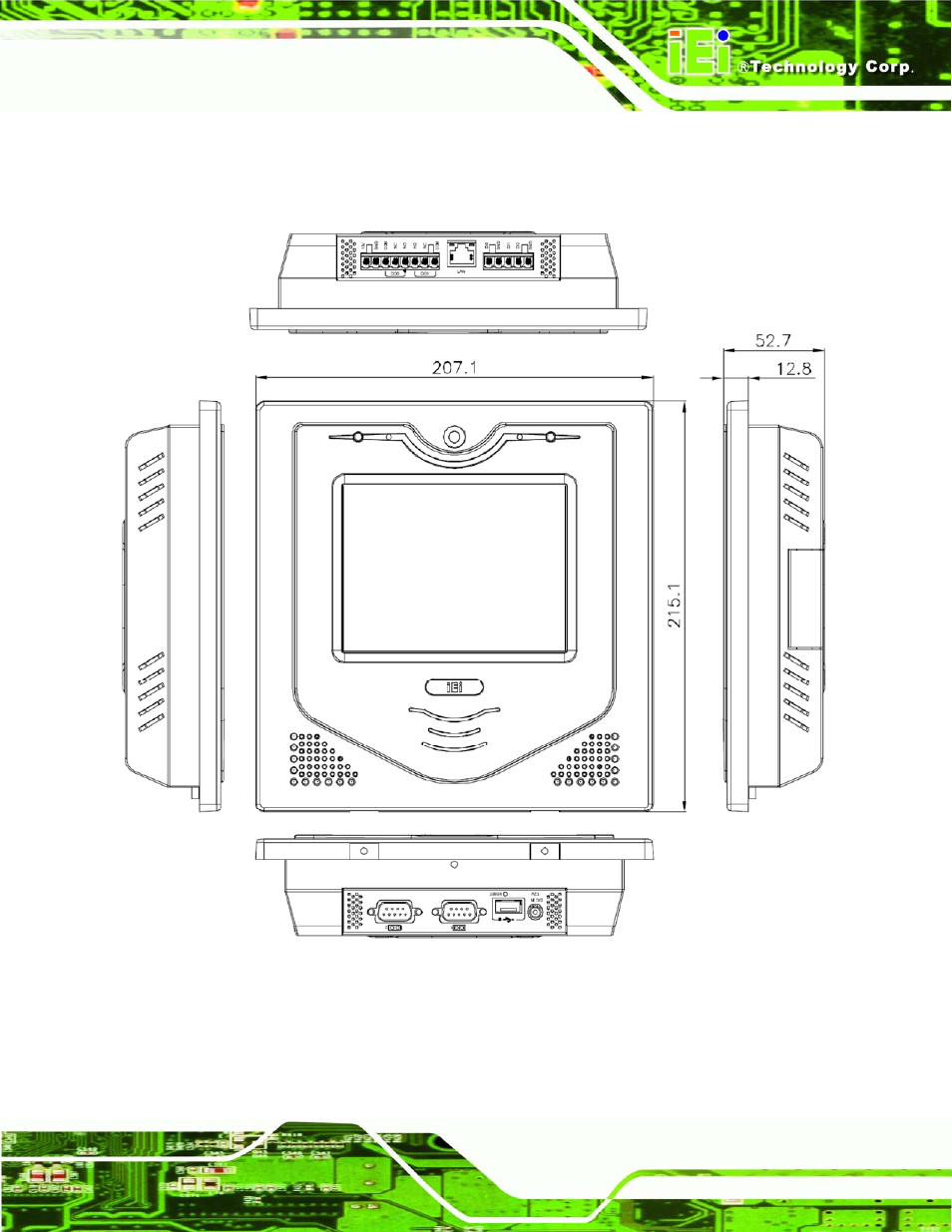 7 dimensions, Imensions, Figure 1-8: front dimensions | IEI Integration ACT-457A User Manual | Page 17 / 67