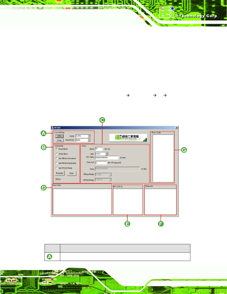 1 introduction, 2 installation, 3 rf320 interface overview | Ntroduction, Nstallation, Rf320, Nterface, Verview, Figure 3-1: rfid interface overview | IEI Integration ACT-457A User Manual | Page 39 / 67