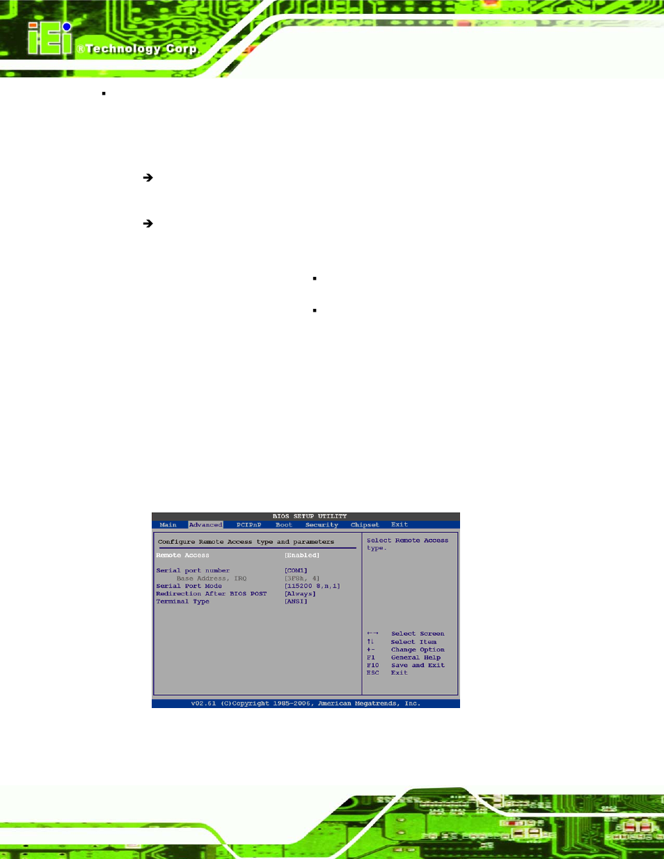 7 remote configuration, Menu 11: remote access configuration [advanced, Ion 6.3.6 | IEI Integration AFL-4 series-N270 v1.05 User Manual | Page 100 / 165