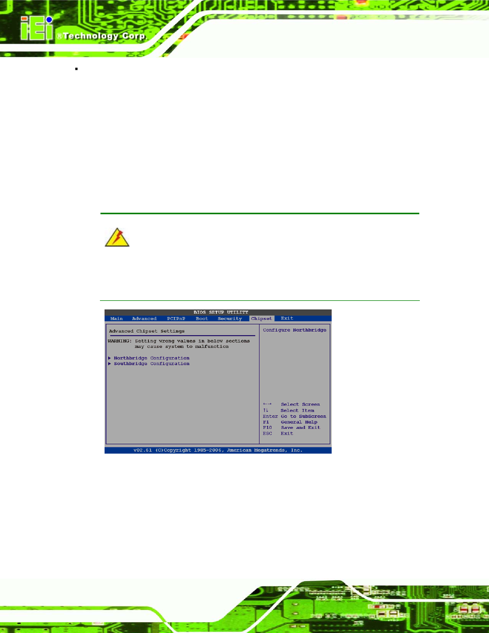 1 northbridge chipset configuration, Hipset, Menu 17: chipset | 7 chipset | IEI Integration AFL-4 series-N270 v1.05 User Manual | Page 110 / 165