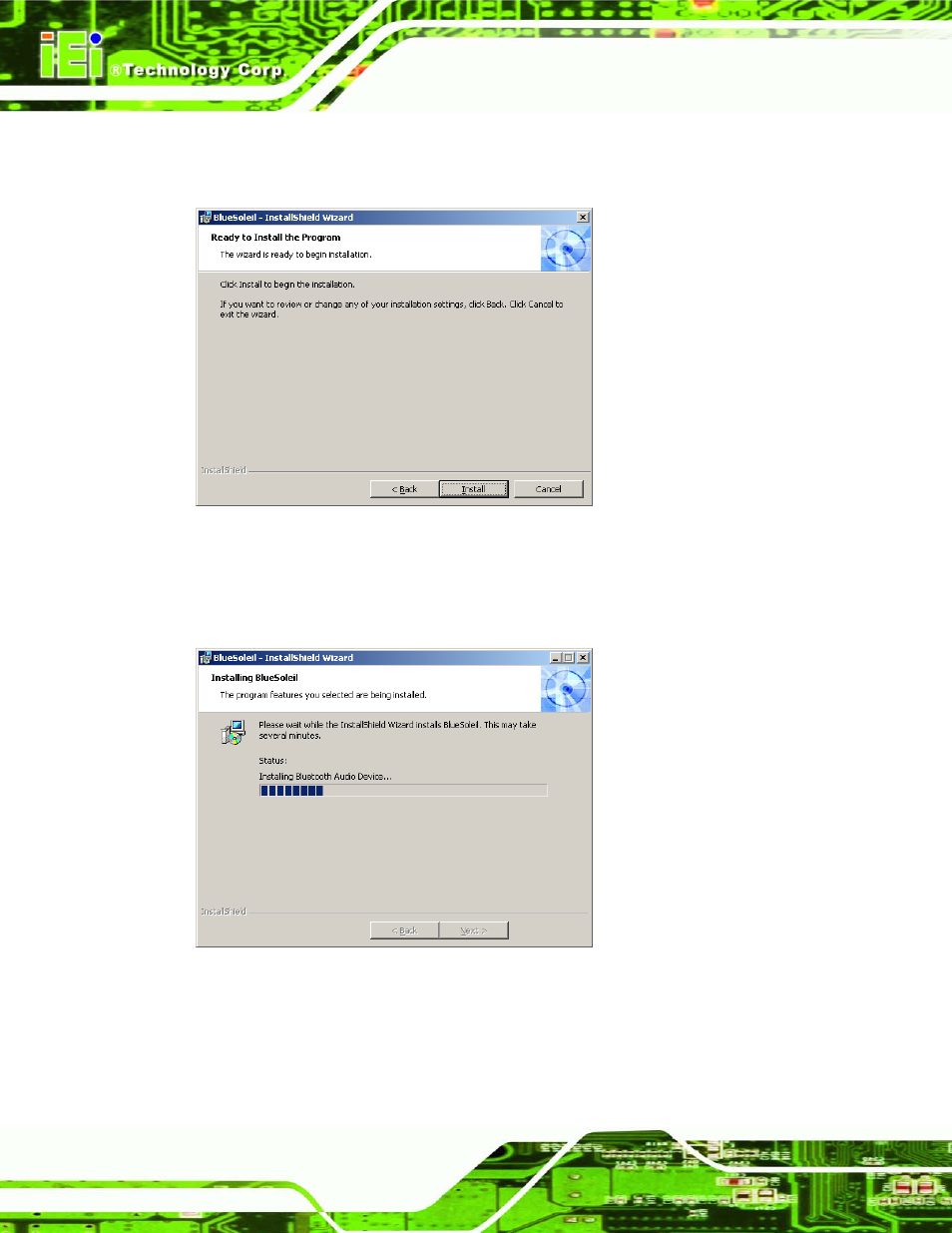 Figure 7-37: ready to install the program, Figure 7-38: installing bluesoleil | IEI Integration AFL-4 series-N270 v1.05 User Manual | Page 140 / 165