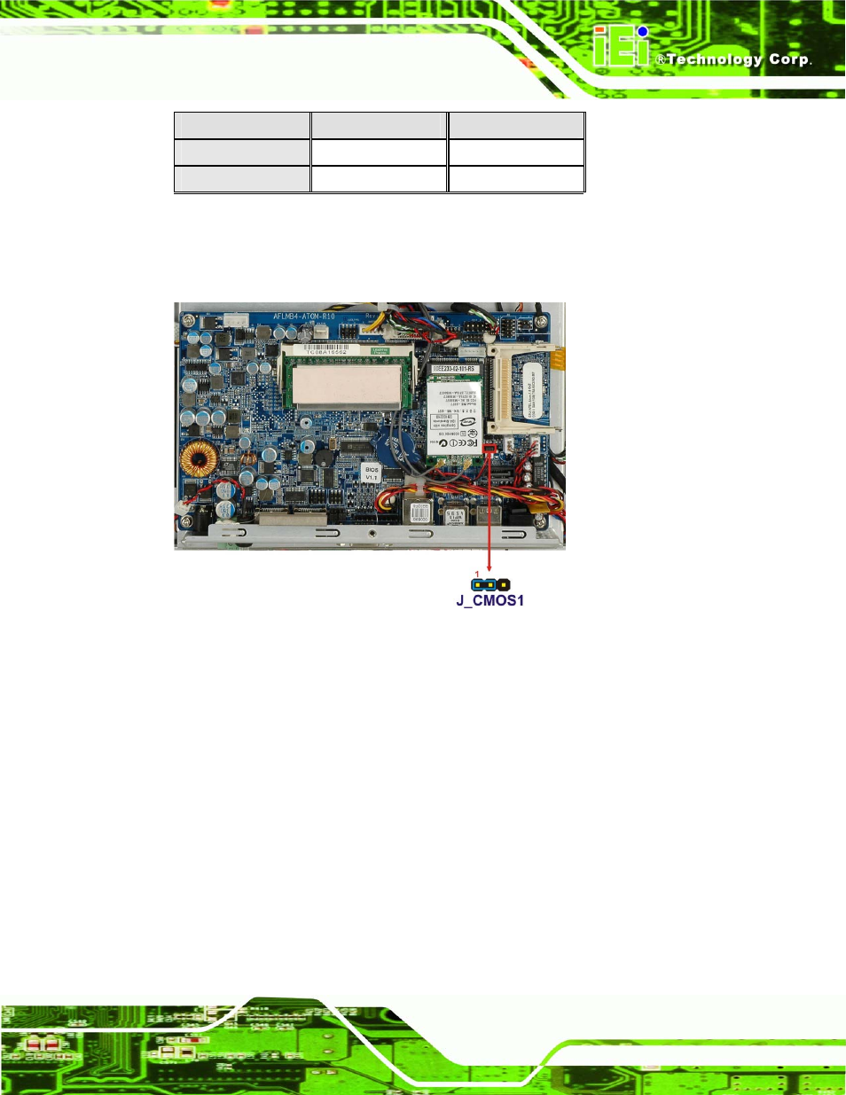 4 com3 rx function select jumper, Figure 4-6: clear cmos jumper, Table 4-3: clear cmos jumper settings | See table 4-3, See figure 4-6, N in table 4-3 | IEI Integration AFL-4 series-N270 v1.05 User Manual | Page 53 / 165